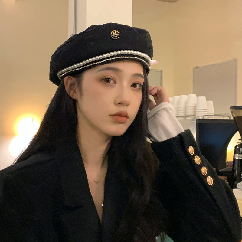 Beret French Wool - W102 Baret Musim Dingin, Rantai, Mutiara,